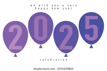 happy new year 2025 purple balloon monochrome color with white color background. happy new year 2025 text design. the template of business diary for 2025 happy new year.