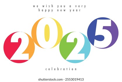 Feliz año nuevo 2025 color del arco iris con fondo de color blanco. Feliz año nuevo 2025 diseño de texto. La Plantilla del diario de negocios para 2025 Feliz año nuevo.
