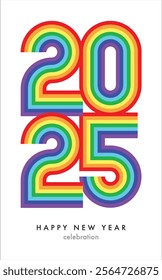 happy new year 2025 rainbow color stripes with white color background. happy new year 2025 text design. the template of business diary for 2025 happy new year.