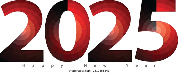 happy new year 2025 with red monochrome stripes color inside, 2025 vector illustration, isolated on white background.