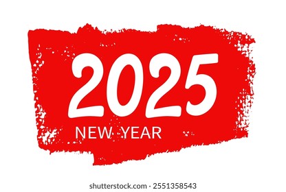 Happy new year 2025 red banner, poster, greeting card design template with hand lettering. Vector illustration with cute numbers, retro style