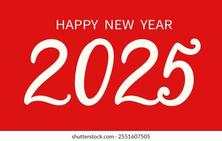Happy new year 2025 red banner, poster, greeting card design template with hand lettering. Vector illustration with cute numbers, retro style
