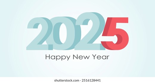 Happy New Year 2025 Retro style blue red greeting banner, web, background, card, poster, template Layout. 3d number