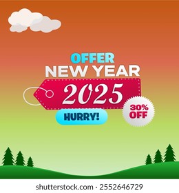 Happy New Year 2025 Sale. New Year Sale Template Design. Biggest Sale of year. Editable EPS file.