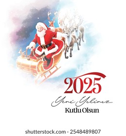 Feliz año Nuevo 2025 Papá Noel y renos