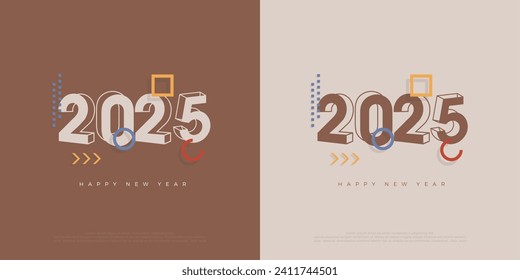 Feliz año nuevo 2025 con números de vector planos semitridimensionales. Diseño premium para la celebración del año nuevo 2025. Último fondo de prima de vector.