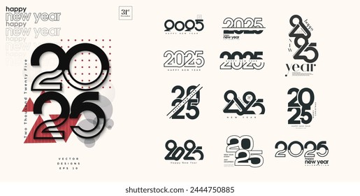 Feliz Año Nuevo 2025 Set Design. Diseño de logotipo 2025. 2025 conjunto de diseño para el calendario 2025, póster y redes sociales post diseño.