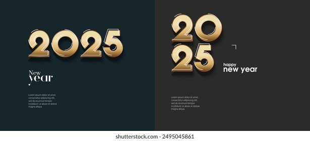 happy new year 2025 set with metallic gold numbers. Happy new year 2025 logo design. greeting concept for 2025 new year celebration.