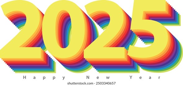 happy new year 2025 with shadow of twelve color wheel, 2025 vector illustration, isolated on white background.