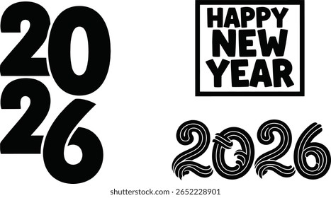 Feliz Ano Novo 2025 shapeshifting graffiti lettering set, composições tipográficas. Bolhas de desenho animado em negrito distorcido letras bolhas e números inscritos em uma forma quadrada