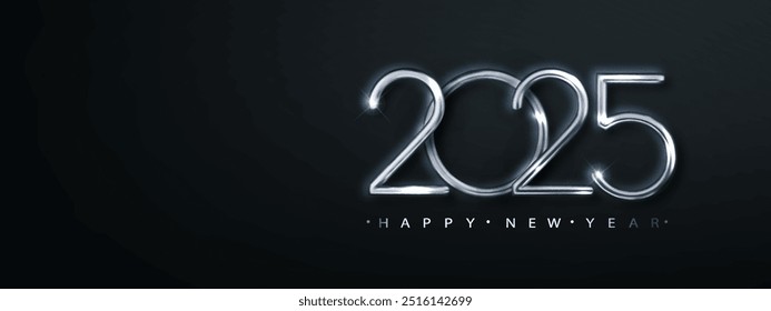 Happy new year 2025 with shiny gold thin number. Premium design for New Year and Christmas greetings for banners, posters or social media and calendars.