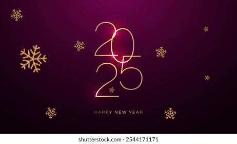 Feliz año Nuevo 2025 Fondo brillante con nieve y brillo estrella Vector Feliz año Nuevo 2025 diseño de texto. Nuevo año 2025 diseño de Vector con números 3D realistas.
