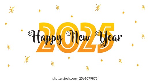 Happy New Year 2025 sign with gold letters