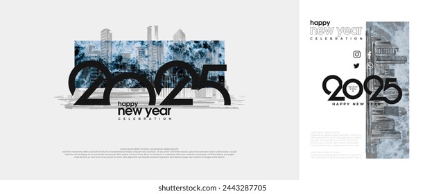 Happy New Year 2025. With a simple building texture background. Vector premium design for calendar design, social media posts and 2025 cards.