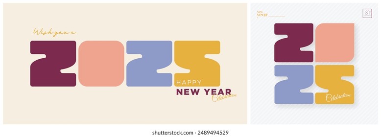 Happy New Year 2025. Simple design with old school color illustrations. Premium vector design for new year celebration flyer.