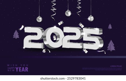  Feliz año Nuevo 2025. con números simples y una pizca de adornos festivos. Celebración del Año Nuevo 2025.