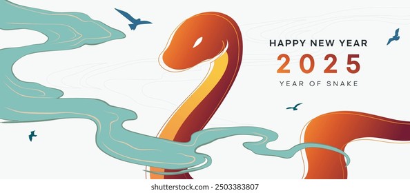 Happy new year 2025, year of the snake, chinese calendar. calendar 2025. text 2025. 2025 minimalist. Happy New Year. design template celebration.