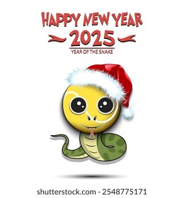 Feliz año Nuevo. 2025 año de la serpiente. Linda serpiente de hocico en forma de pelota de tenis. Pelota de tenis en forma de serpiente. Plantilla de diseño de tarjeta de felicitación. Ilustración vectorial