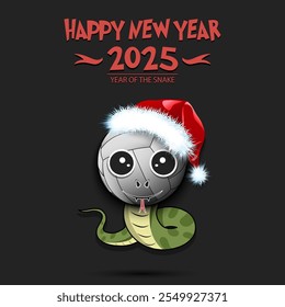 Feliz año Nuevo. 2025 año de la serpiente. Linda serpiente de hocico en forma de pelota de voleibol. Pelota de voleibol en forma de serpiente. Plantilla de diseño de tarjeta de felicitación. Ilustración vectorial