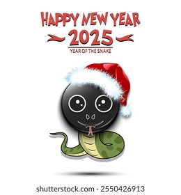 Feliz año Nuevo. 2025 año de la serpiente. Linda serpiente de hocico en forma de disco de hockey. Disco de hockey en forma de serpiente. Plantilla de diseño de tarjeta de felicitación. Ilustración vectorial