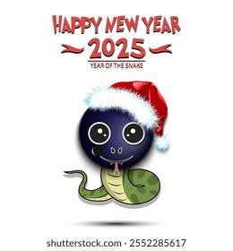 Feliz año Nuevo. 2025 año de la serpiente. Linda serpiente de hocico en forma de pelota de fútbol. Balón de fútbol en forma de serpiente. Plantilla de diseño de tarjeta de felicitación. Ilustración vectorial