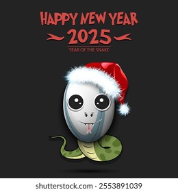 Happy New year. 2025 year of the snake. Cute muzzle snake in the form of a rugby ball. Rugby ball in the form of a snake. Greeting card design template. Vector illustration