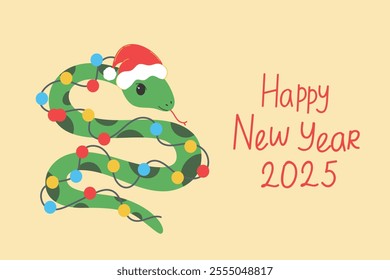 Happy new year 2025 snake banner, chinese zodiac symbol of the year 2025, snake, chinese new year, greeting card 2025 vector illustration. 