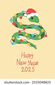 Happy new year 2025 snake banner, chinese zodiac symbol of the year 2025, snake, chinese new year, greeting card 2025 vector illustration. 