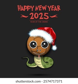 Happy New year. 2025 year of the snake. Cute muzzle snake in the form of a handball ball. Handball ball in the form of a snake. Greeting card design template. Vector illustration