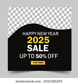Happy new year 2025 social media post template.