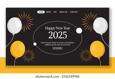 Happy New Year 2025 Social Media Landing Page Template with Festive Elements