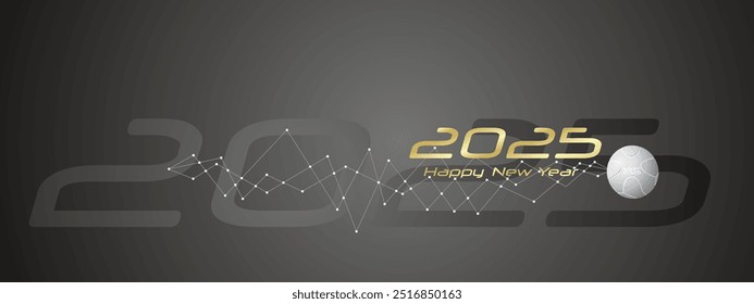 Happy New Year 2025 the year of the sports games. Cyberspace network movement of a sports ball line design black abstract background