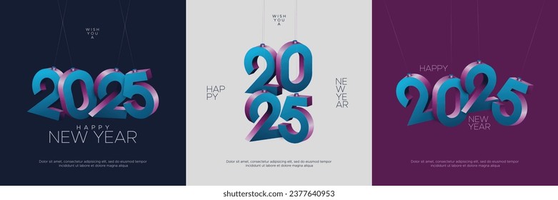 Happy new year 2025 square template with 3D hanging number. 2025 new year celebration