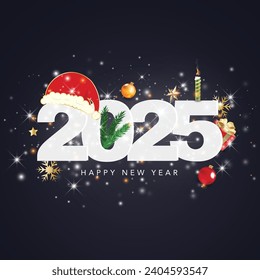 Happy new year 2025 square template with hanging number. Greeting concept for 2025 new year celebration	
