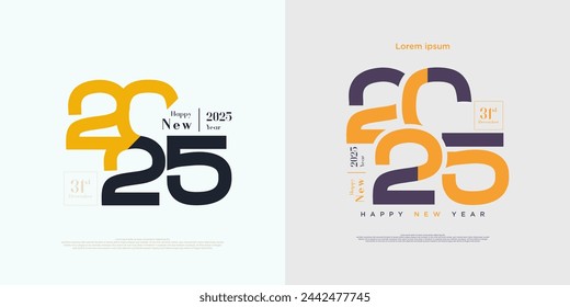 Happy New Year 2025 square template with modern numbers in identical luxurious colors. 2025 new year concept. 2025 new year celebration logo.