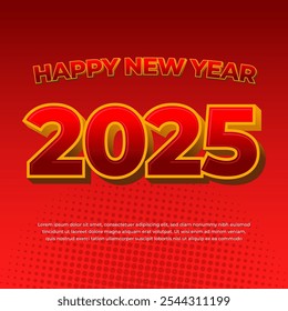 Happy New Year 2025 Square Banner Background with comic style effect