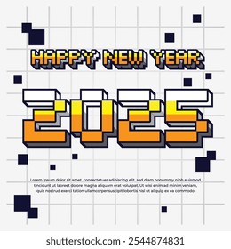 Happy New Year 2025 Square Banner Background with Pixel Game effect