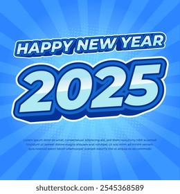 Feliz Ano Novo 2025 Square Banner Background com estilo cômico engraçado