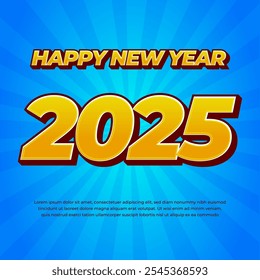 Happy New Year 2025 Square Banner Background with funny comic style