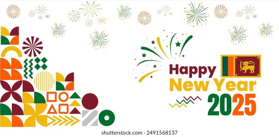 Feliz Año Nuevo 2025 Sri Lanka Anuncio 2025 Anuncio de año nuevo con rojo oscuro y colores amarillos. Anuncio de la celebración del año Nuevo 2025 y publicación en los medios sociales. año nuevo en sri lanka