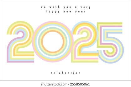 happy new year 2025 stripes color with white color background. happy new year 2025 text design. the template of business diary for 2025 happy new year.