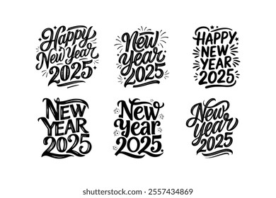 Happy New Year 2025 t shirts design bundle, Hand lettering inspirational quotes isolated on white background,
Vector Formats


