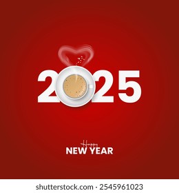 Feliz año nuevo 2025 concepto de té. Diseño creativo del año Nuevo para el Anuncio, Ilustración vectorial del cartel.