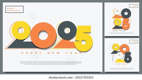 Happy new year 2025 template with 2D numbers. Greeting concept for 2025 new year celebration.