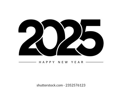 Happy New Year 2025 text design. Cover of business diary for 2025 with wishes. Brochure design template, card, banner. Vector illustration. Isolated on white background.