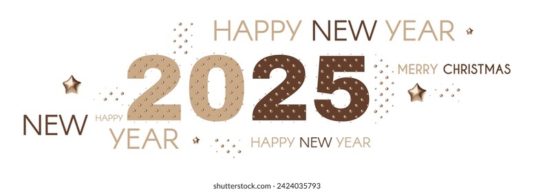 Happy New Year 2025 text design. Banner, card, cover and header text design. Isolated on white vector illustration.
