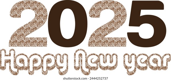 Happy New Year 2025 text design. Cover of business diary for 2025 with wishes. Brochure design template, card, banner. Vector illustration. Isolated on white background.
