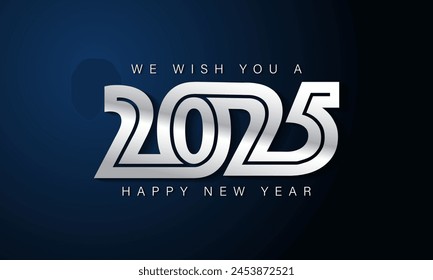 Happy New Year 2025 Text Design. 2025 Number logo design for Brochure design template, card, banner Isolated on blue background.