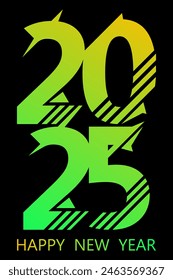 Happy New Year 2025 text design. 2025 gradient text. Modern brochure design template, card, banner. Vector illustration isolated on background.