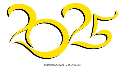 Happy New Year 2025 text design. 2025 hand drawn text. Modern brochure design template, card, banner. Vector illustration isolated on background.
